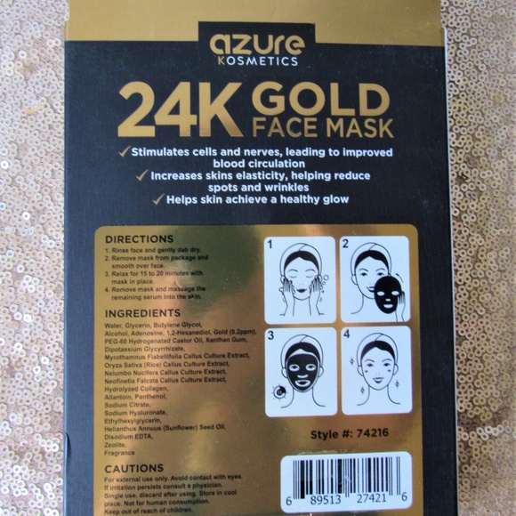 Azure Cosmetics 24k Face Masks, Set of 5 - Picture 2 of 4